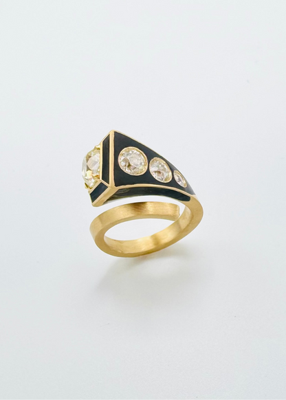 circa1700 fine jewelry 18k yellow gold antique diamond Luck & Strength Horseshoe Nail Ring