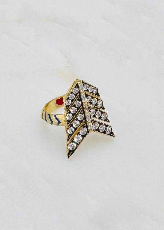 circa 1700 fine jewelry 18k yellow gold diamonds Love + Strength = Victory Ring