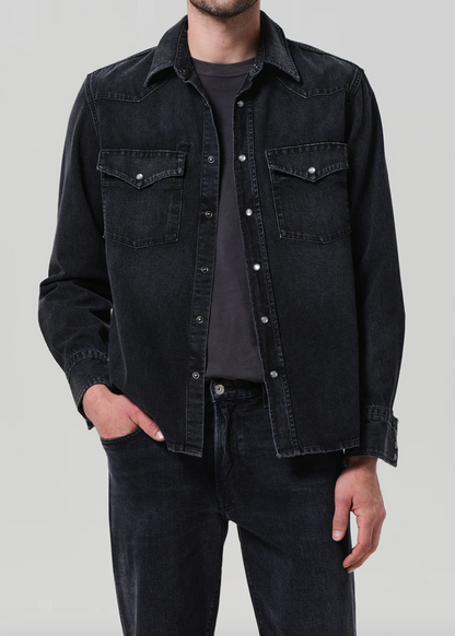 person wearing citizens of humanity mens Western Shirt In Vintage Black