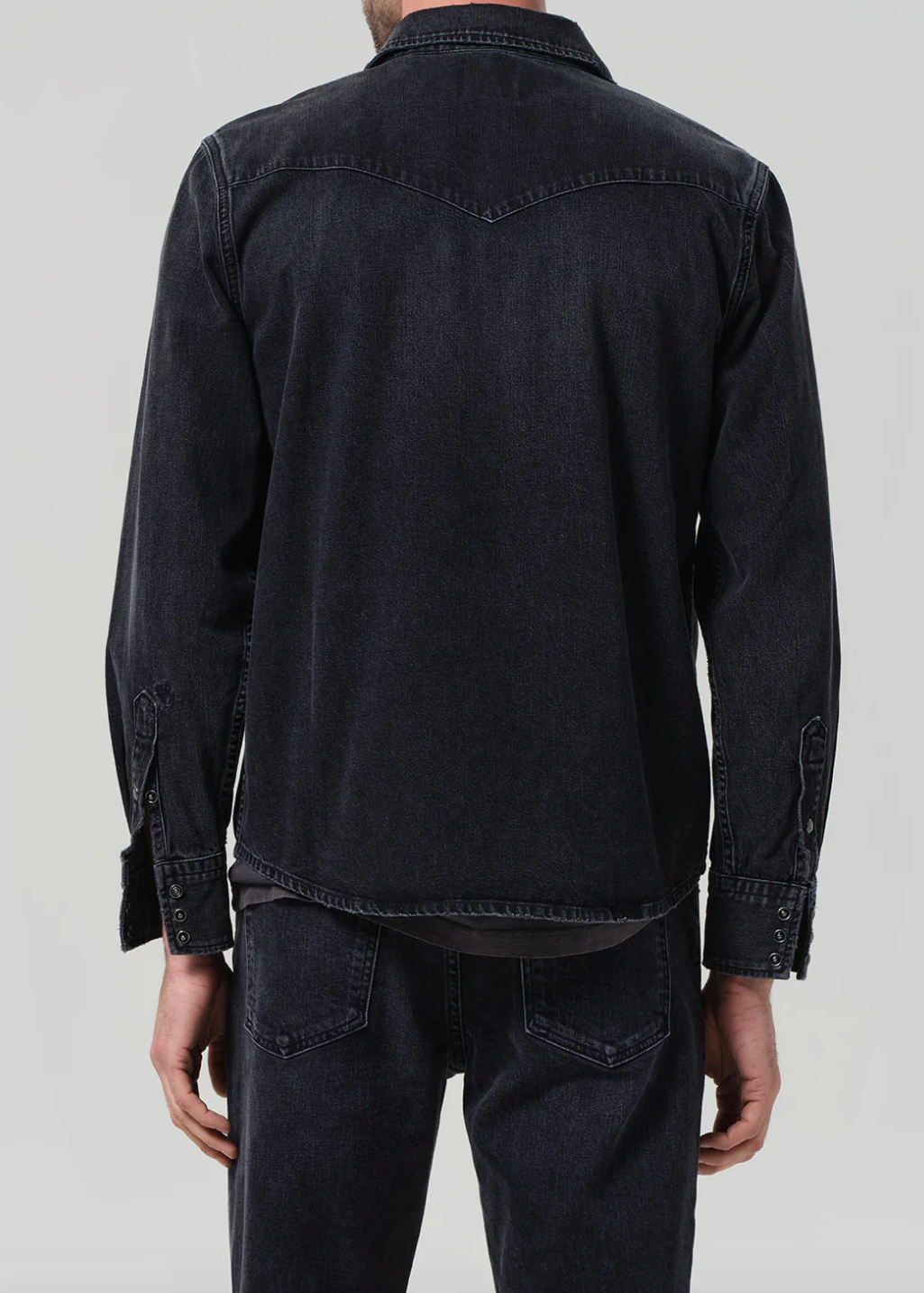 person wearing citizens of humanity mens Western Shirt In Vintage Black