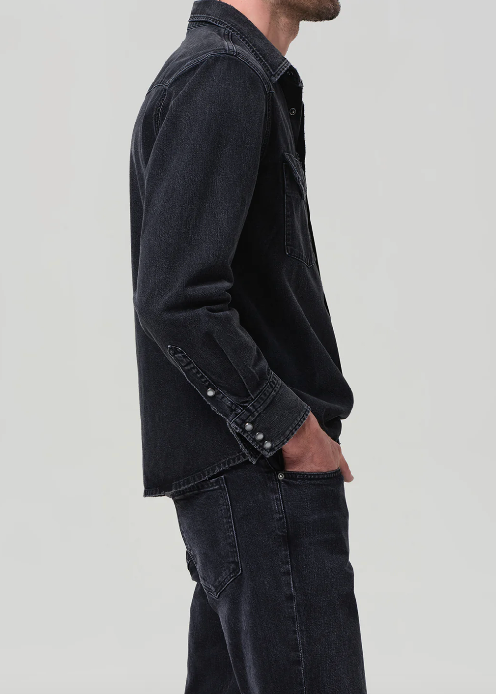 person wearing citizens of humanity mens Western Shirt In Vintage Black