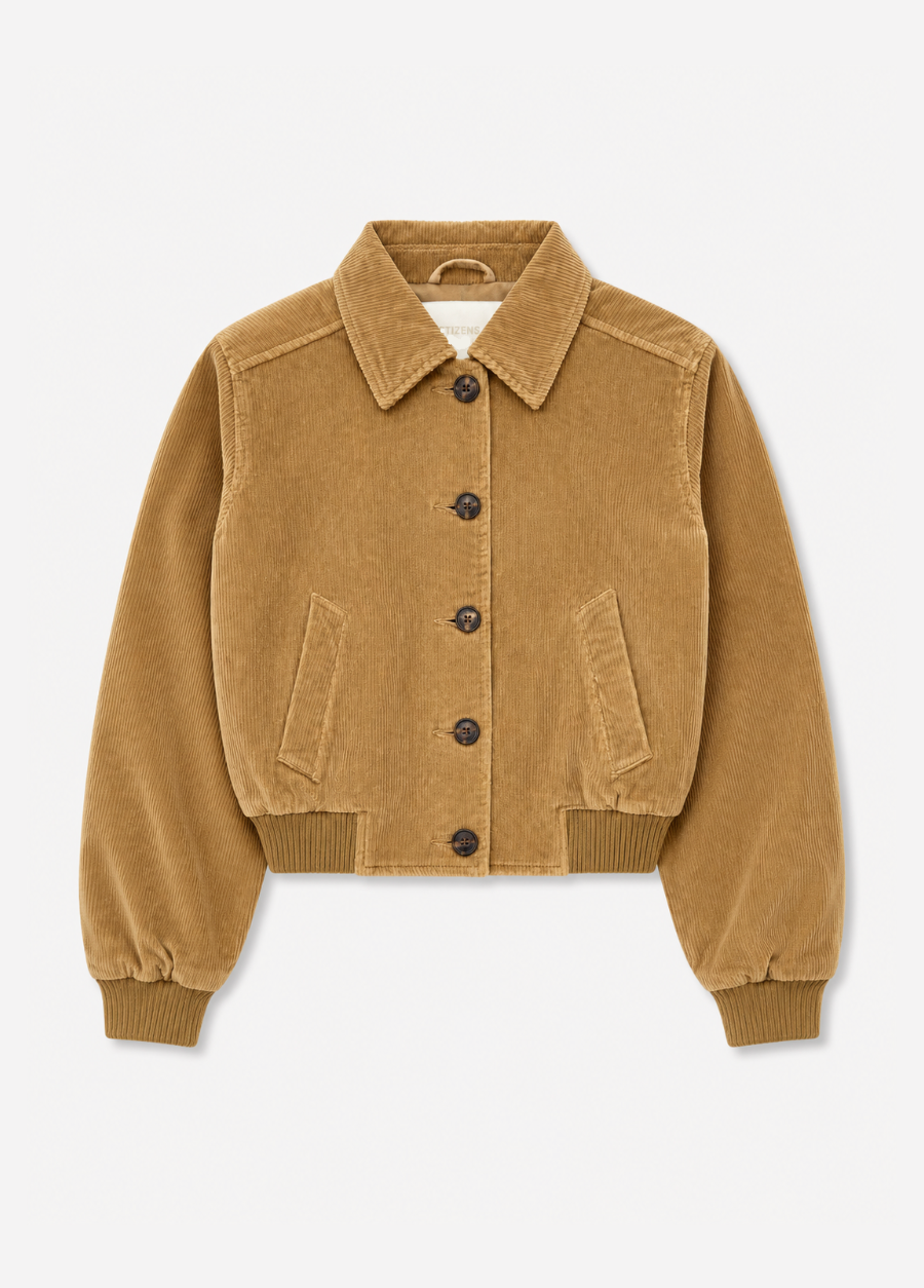 citizens of humanity womens Lola Eve Bomber Jacket amber tan corduroy