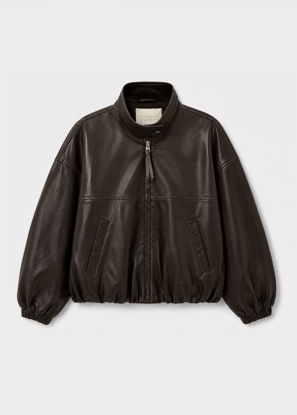 citizens of humanity womens leather Barracuta Bubble Jacket In Chocolate Dark Brown