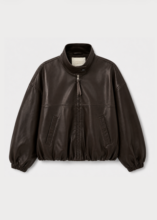 citizens of humanity womens leather Barracuta Bubble Jacket In Chocolate Dark Brown