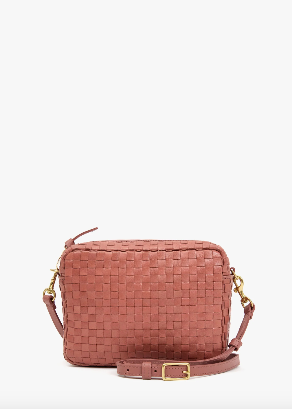 clare v womens Midi Sac in Rose Clay Woven Checker crossbody bag