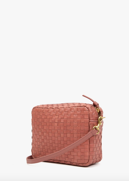 clare v womens Midi Sac in Rose Clay Woven Checker crossbody bag