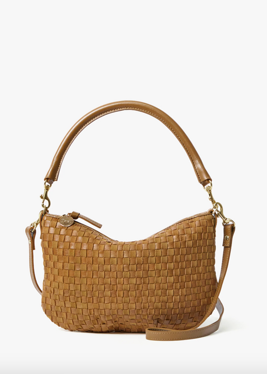 clare v womens Petit Moyen Messenger in Sequoia Woven Checker