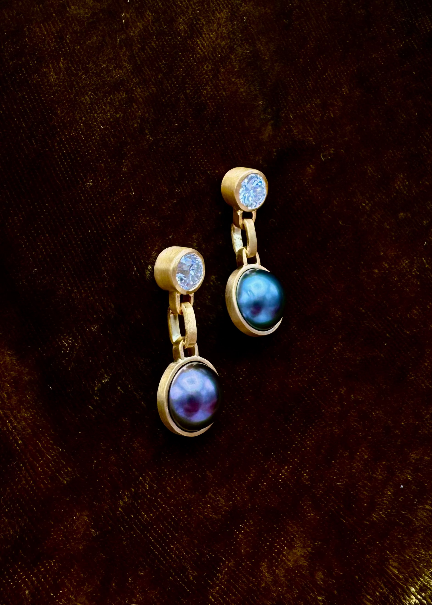 darius fine jewelry 18k yellow gold One-of-a-Kind Old Mine Cut Diamond & Tahitian Pearl Gem Drop Earrings