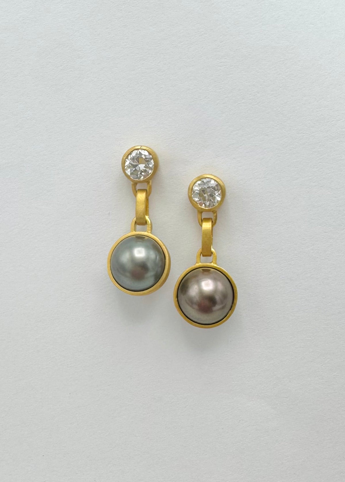 darius fine jewelry 18k yellow gold One-of-a-Kind Old Mine Cut Diamond & Tahitian Pearl Gem Drop Earrings