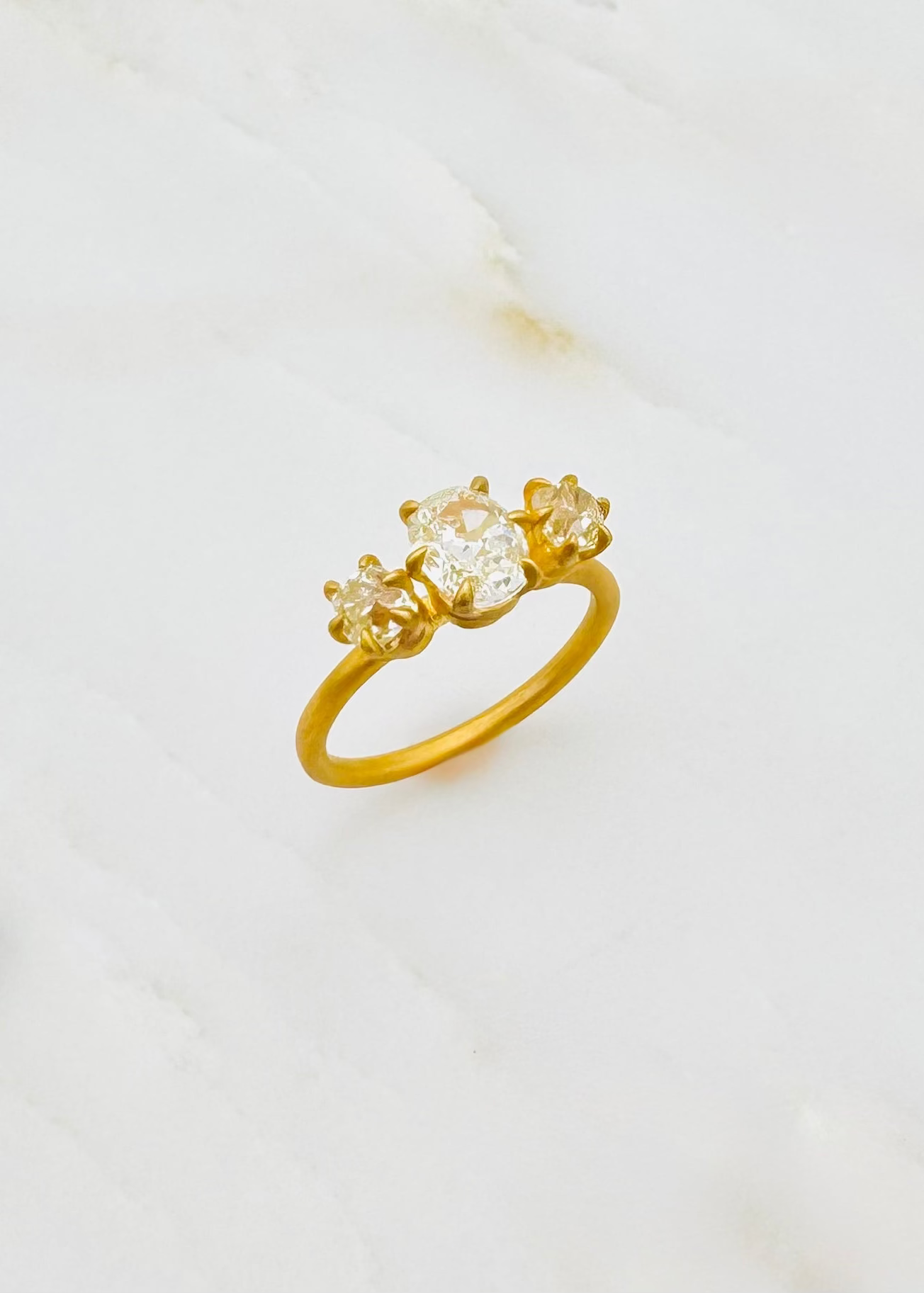 darius fine jewelry 18k yellow gold One-of-a-Kind Old Mine Cut Diamond Triple Claw Gem Fairy Band