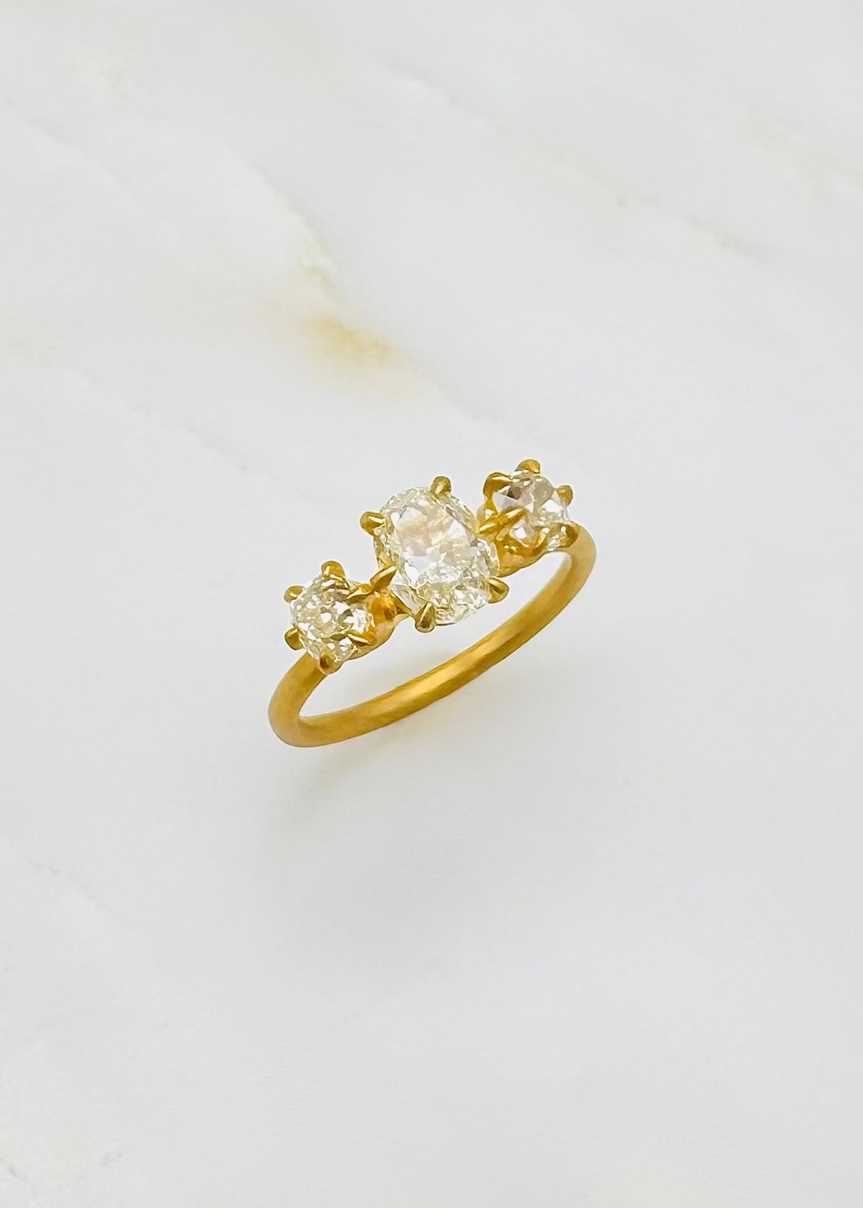darius fine jewelry 18k yellow gold One-of-a-Kind Old Mine Cut Diamond Triple Claw Gem Fairy Band