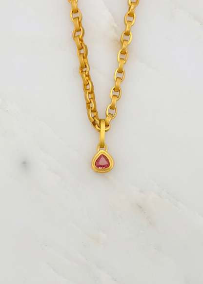 darius fine jewelry 18k yellow gold One-of-a-Kind Pear Padparadscha Sapphire Ziggurat Pendant