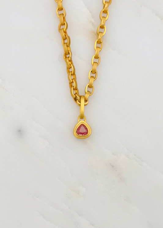 darius fine jewelry 18k yellow gold One-of-a-Kind Pear Padparadscha Sapphire Ziggurat Pendant