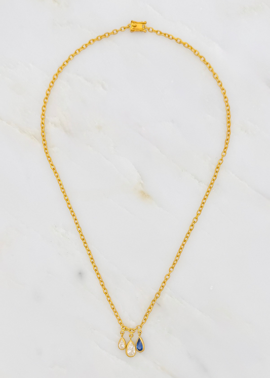 darius fine jewelry 18k yellow gold One-of-a-Kind Triple Pear Diamond & Blue Sapphire Gem Drop Mini Fairy Chain Necklace