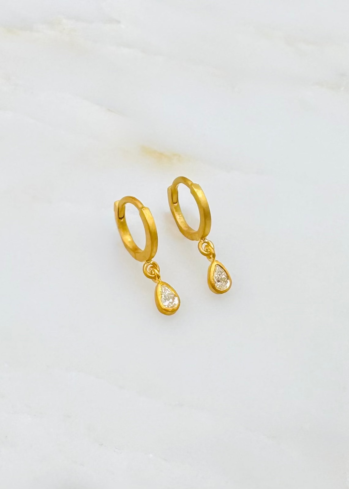 darius fine jewelry 18k yellow gold Pear Diamond Drop 6.5mm Fairy Hoops