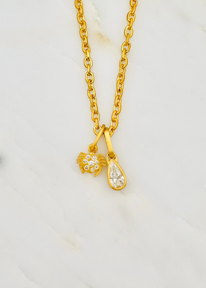 darius fine jewelry One-of-a Kind Pear Diamond Pendant with mini zodiac cancer pendant on fairy chain