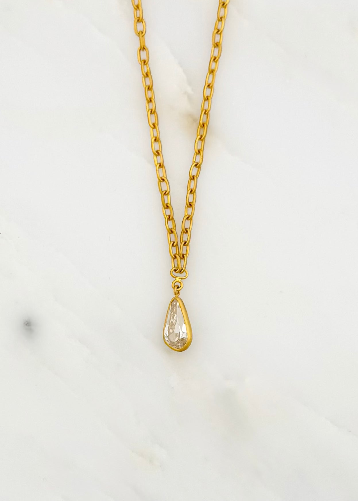 darius jewels 18k yellow gold One-of-a-Kind Antique Pear Diamond Drop Mini Fairy Chain Necklace