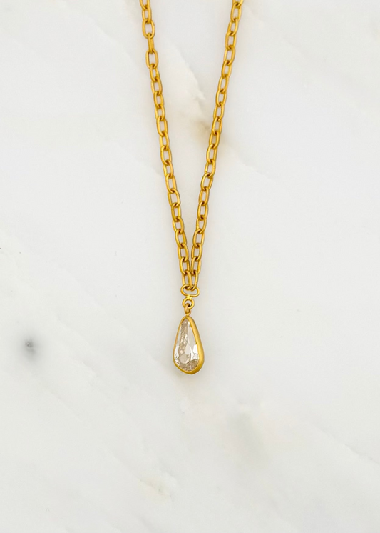 darius jewels 18k yellow gold One-of-a-Kind Antique Pear Diamond Drop Mini Fairy Chain Necklace