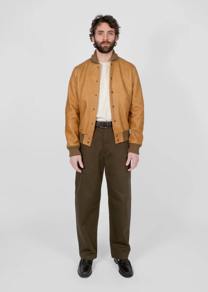 person wearing  dehen1920 mens All-City Leather Jacket in Rust brown