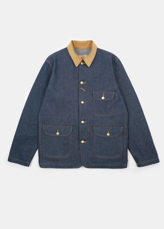 dehen 1920 mens Chore Coat 2.0 in Indigo Denim & Fawn Corduroy