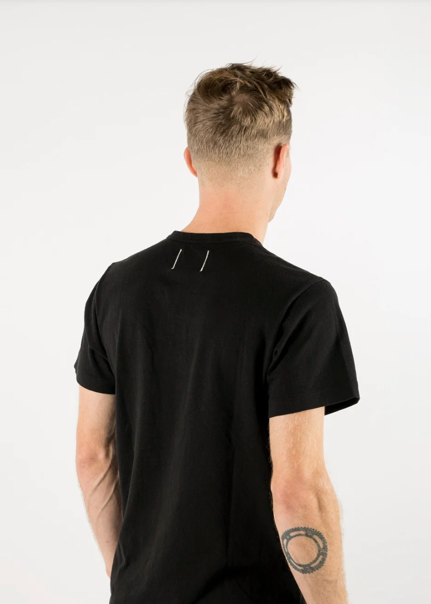 person wearing dehen 1920 mens cotton Heavy Duty Tee in Black