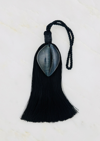 dezso sara beltran Blue Tiger Eye Cowrie Shell Petite Tassel bag charm accessory