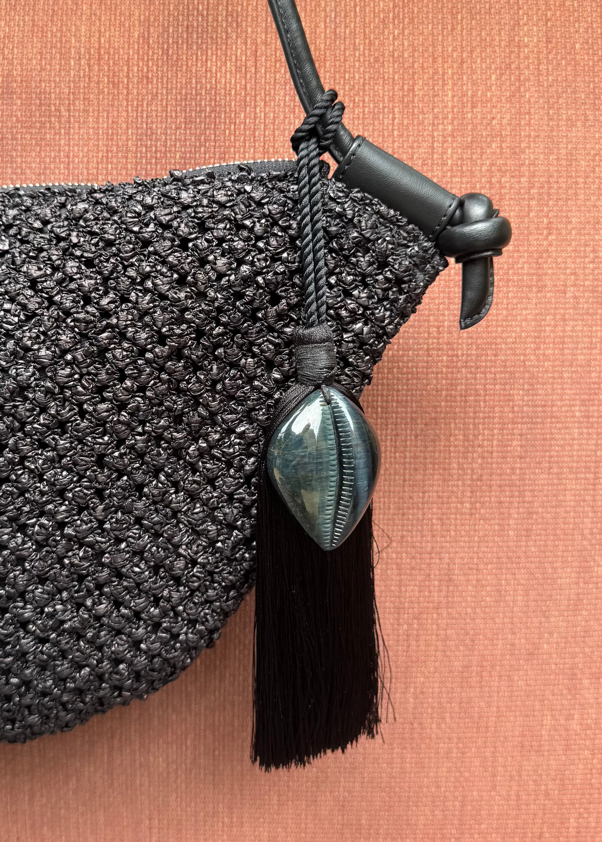 dezso sara beltran Blue Tiger Eye Cowrie Shell Petite Tassel bag charm accessory