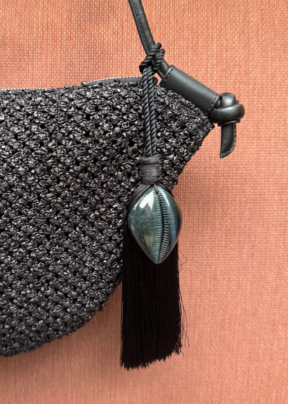 dezso sara beltran Blue Tiger Eye Cowrie Shell Petite Tassel bag charm accessory