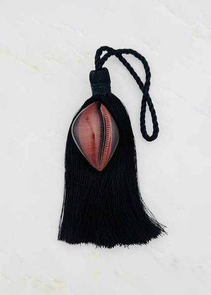 dezso sara beltran Red Tiger Eye Cowrie Shell Petite Tassel bag charm accessory