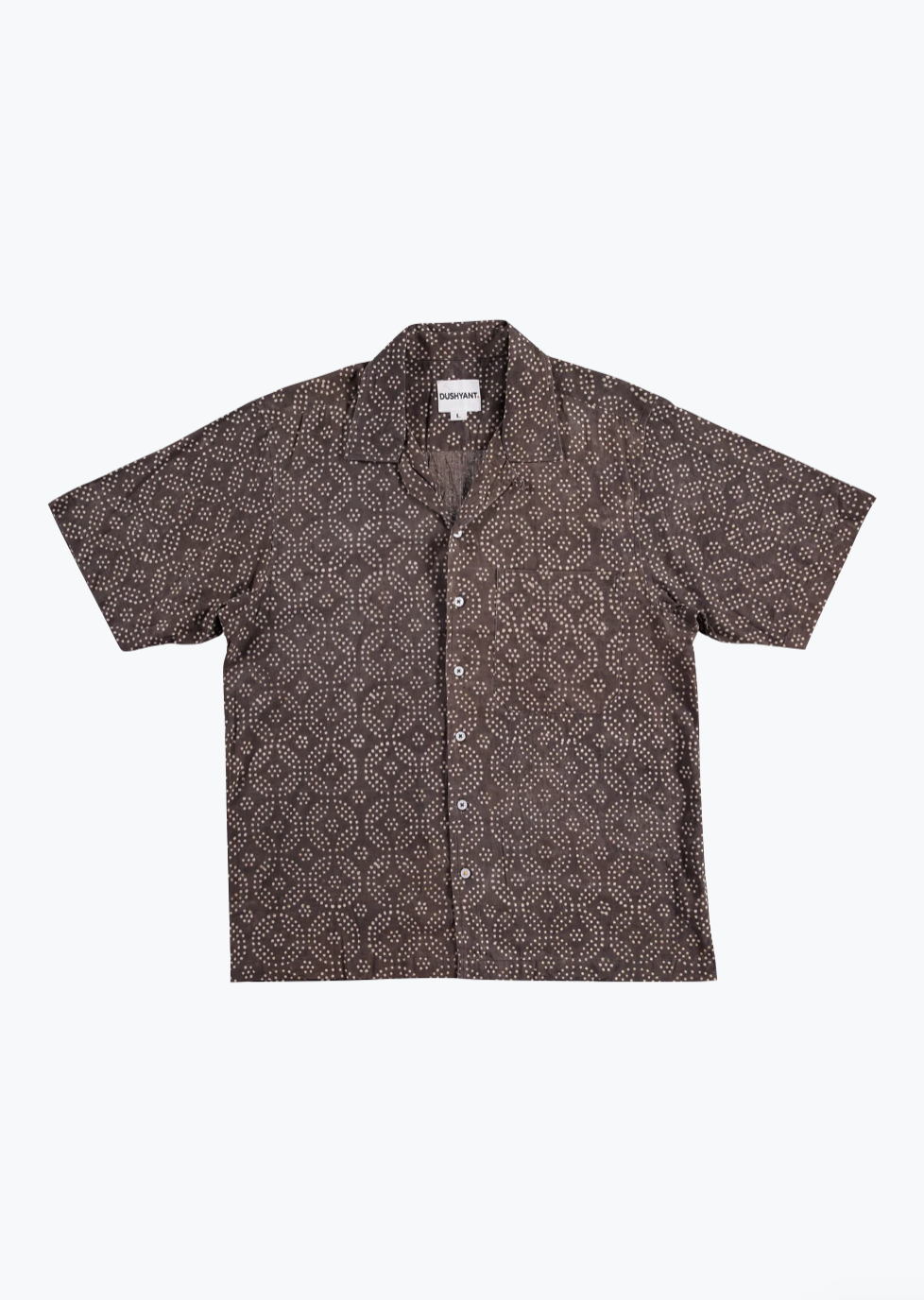 dushyant mens Short Sleeve Camp Collar Shirt in Brown small circles print