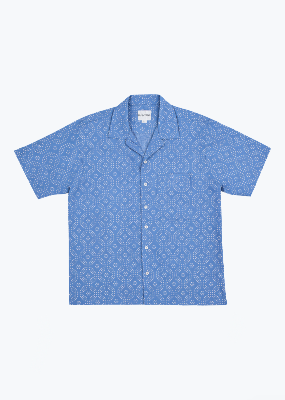 dushyant mens 'The Don' Short Sleeve Camp Collar Shirt in Blue small circle print
