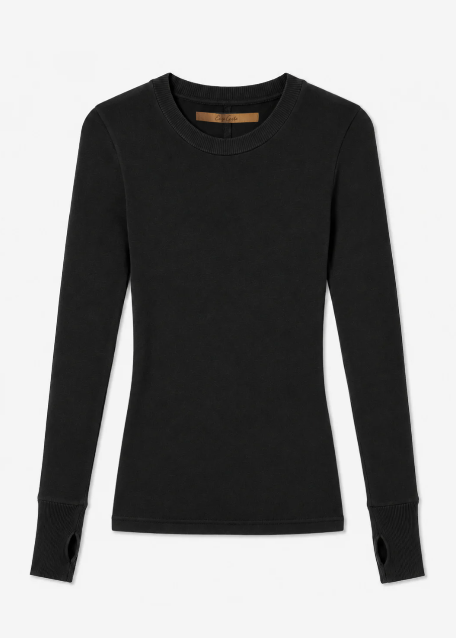 enza costa Cashmere Easy Cuffed Crew in Black