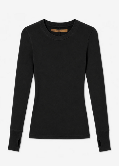 enza costa Cashmere Easy Cuffed Crew in Black