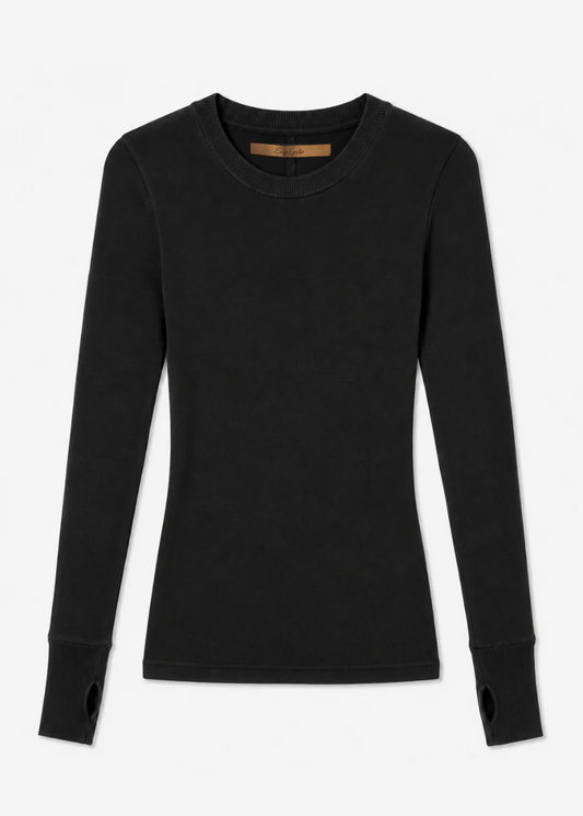 enza costa Cashmere Easy Cuffed Crew in Black