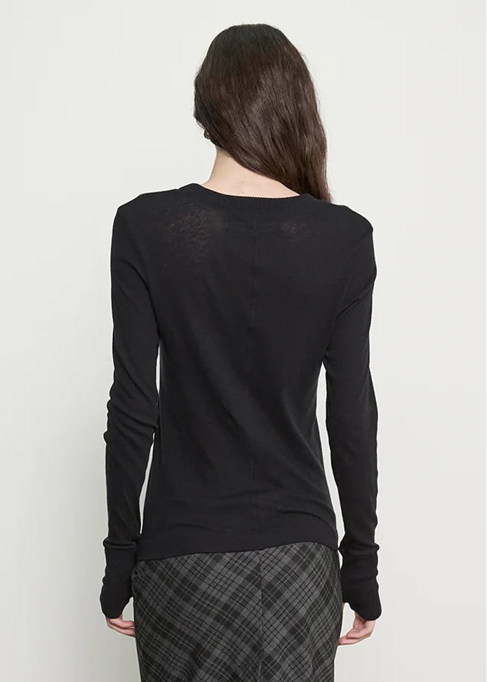 person wearing enza costa Cashmere Easy Cuffed Crew in Black