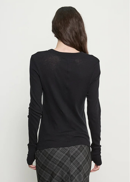 person wearing enza costa Cashmere Easy Cuffed Crew in Black