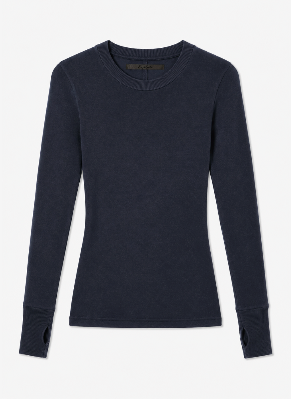enza costa Cashmere Easy Cuffed Crew in Ink blue