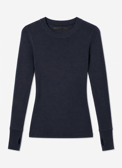 enza costa Cashmere Easy Cuffed Crew in Ink blue
