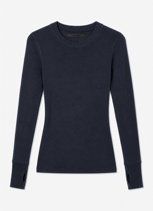 enza costa Cashmere Easy Cuffed Crew in Ink blue