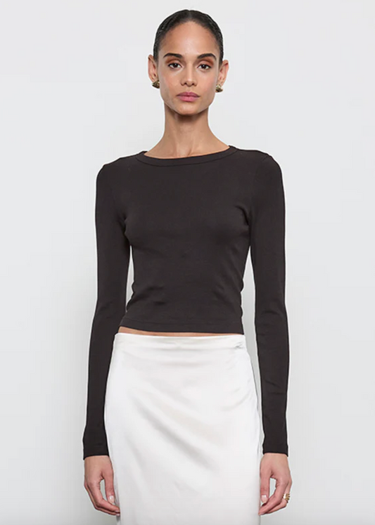 enza costa Supima Baby Rib Long Sleeve Cropped Top in Black