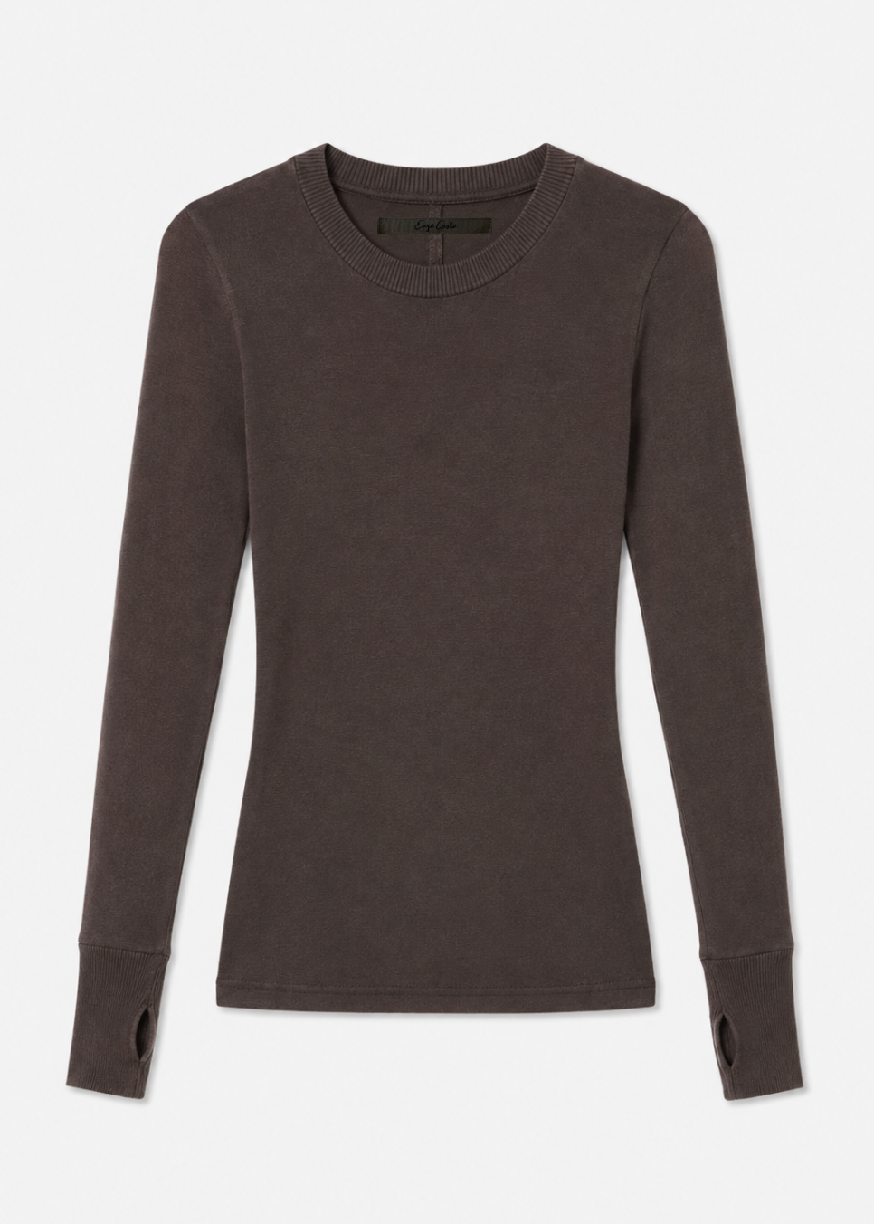 enza costa womens Cashmere Easy Cuffed Crew in Dark Brown