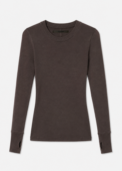 enza costa womens Cashmere Easy Cuffed Crew in Dark Brown