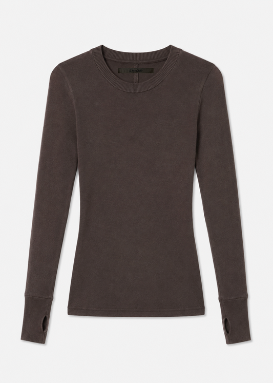 enza costa womens Cashmere Easy Cuffed Crew in Dark Brown