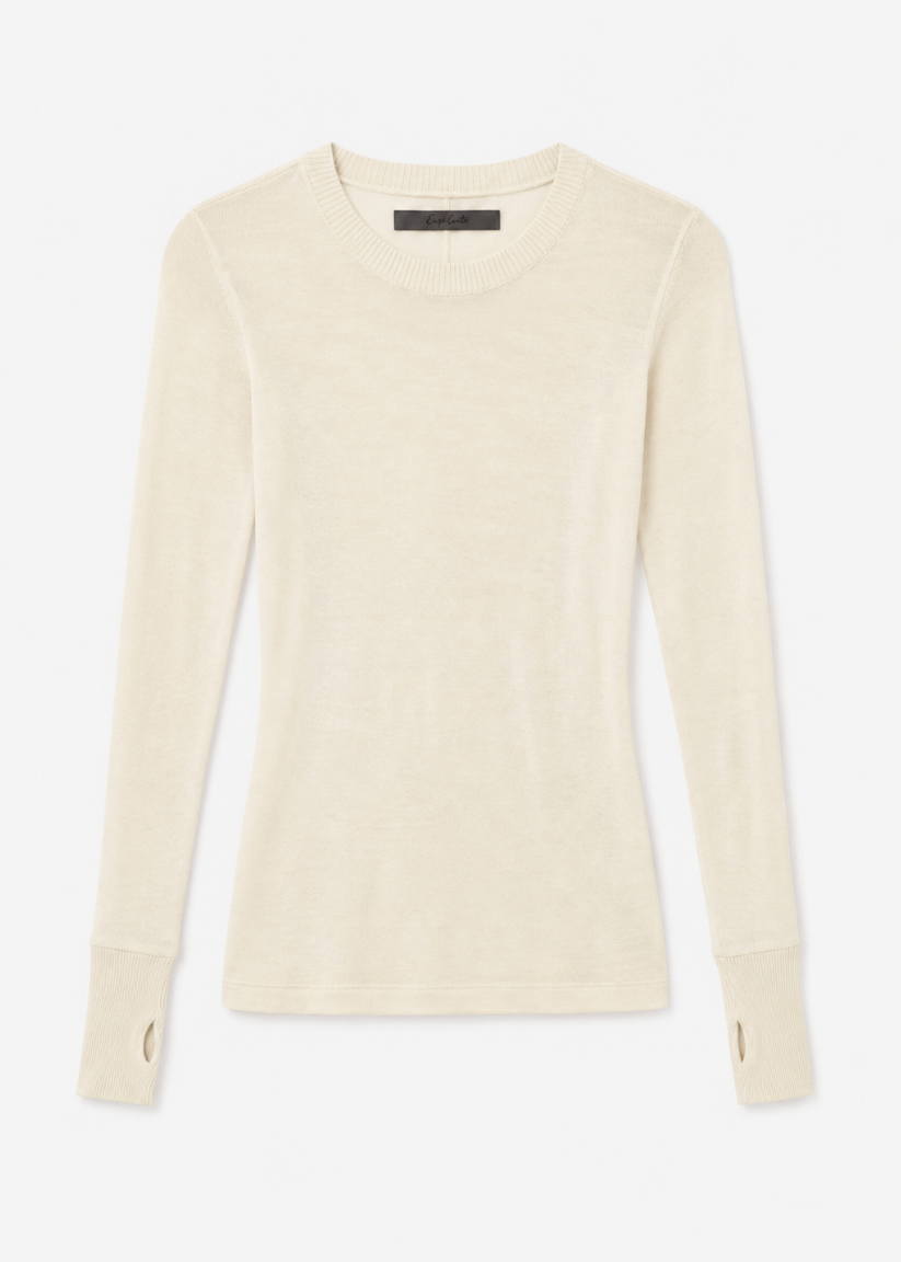 enza costa womens Cashmere Easy Cuffed Crew in Natural
