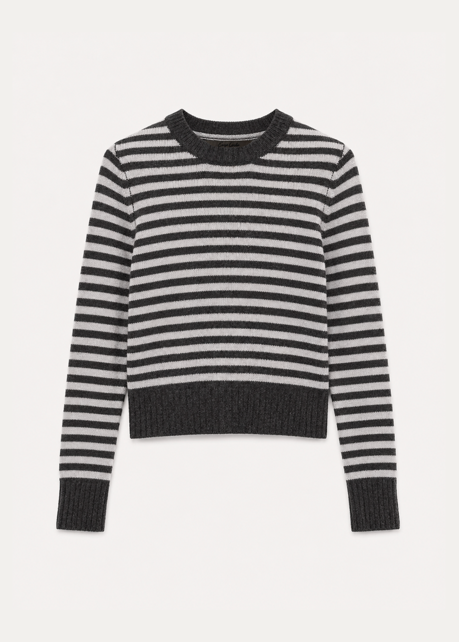 enza costa womens Cashmere Shrunken Crewneck Stripe Sweater