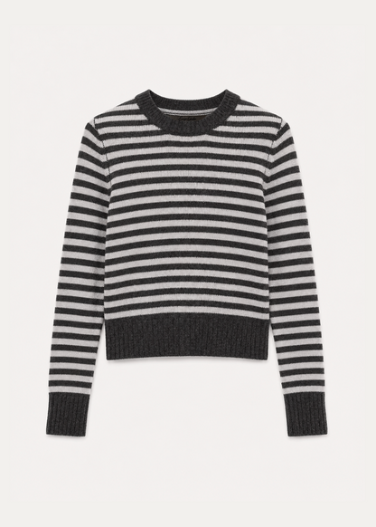 enza costa womens Cashmere Shrunken Crewneck Stripe Sweater