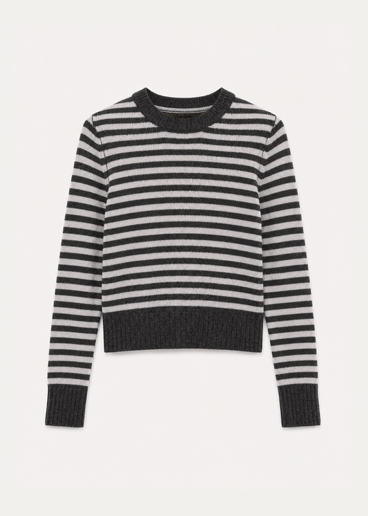 enza costa womens Cashmere Shrunken Crewneck Stripe Sweater