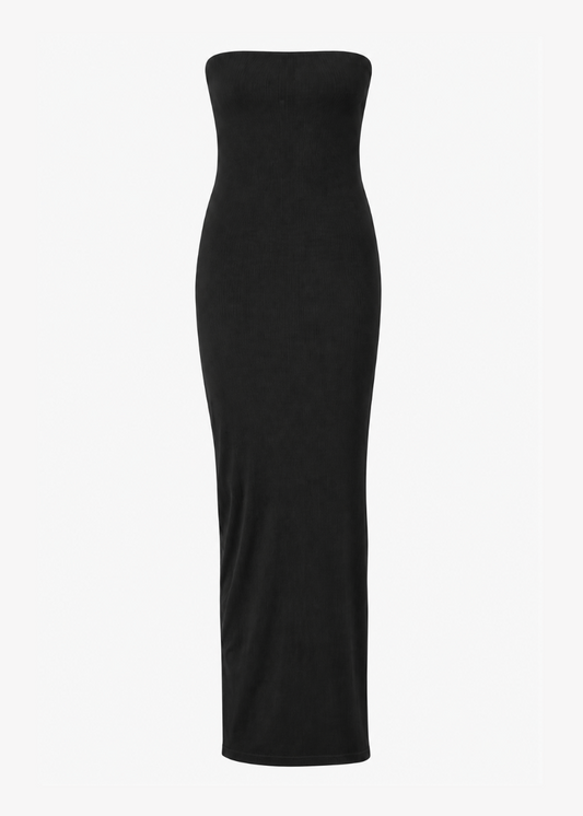 enza costa womens Silk Rib Strapless Midi Dress in Black