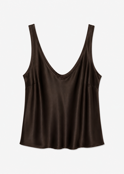 enza costa womens Silk Satin U Tank in Olive Bronze