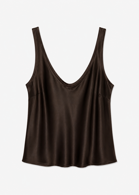 enza costa womens Silk Satin U Tank in Olive Bronze